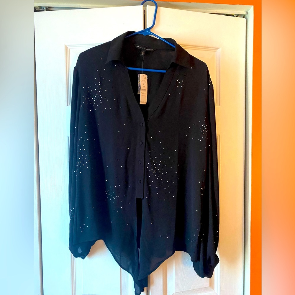 🖤NWT!🖤 White House Black Market Women’s Black Sheer Button Down Blouse